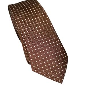 Vintage Superba 1950’s Mens Skinny Tie Dacron Brown White Polka Dot 54x2.25”